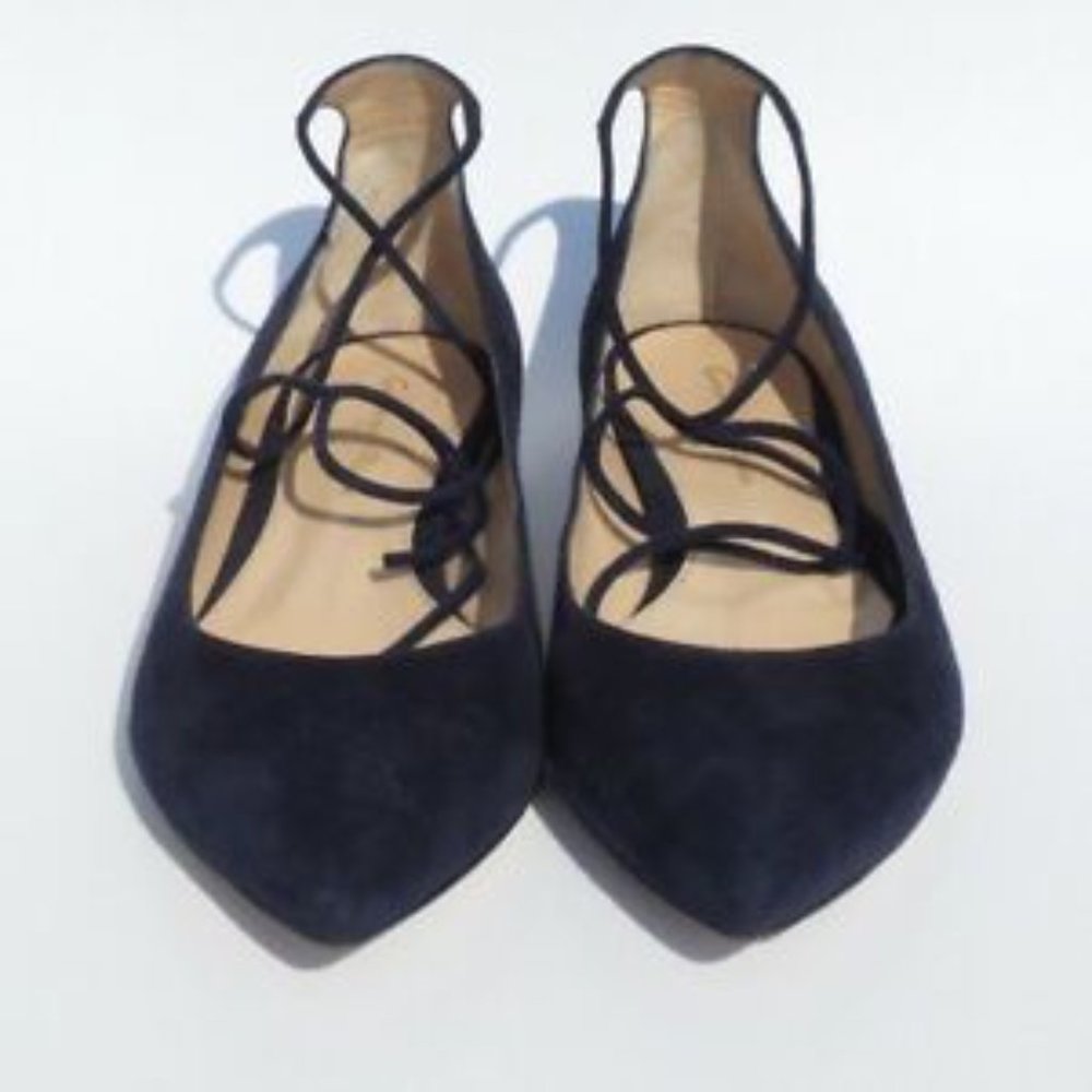Gianvito Rossi Femi suede criss cross lace tie up d'orsay pointed toe flats